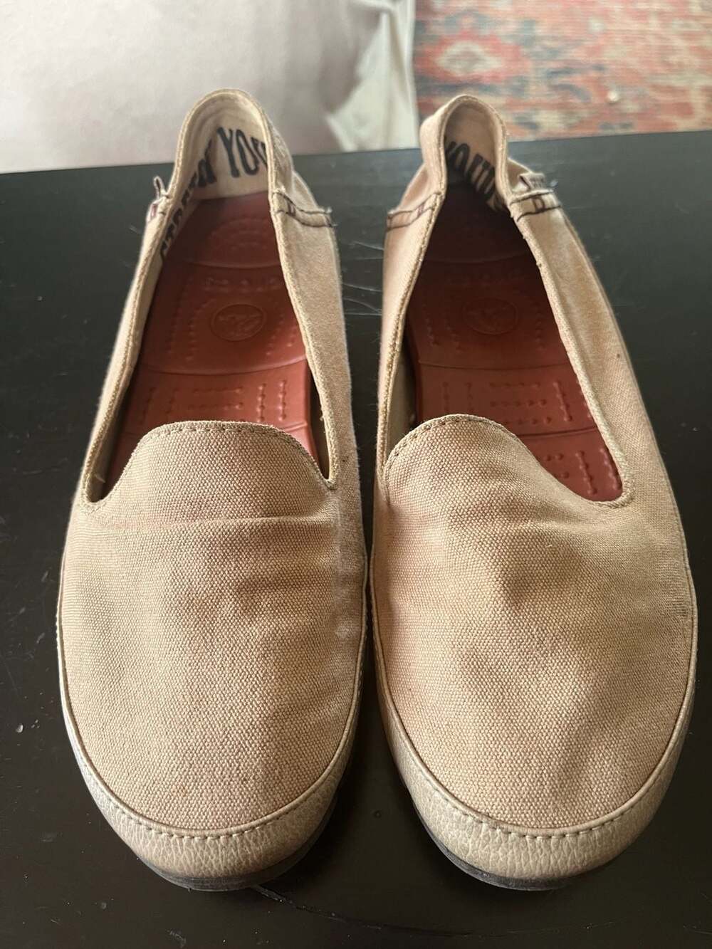 Crocs Stretch Sole Skimmer Women's Canvas Slip-On Loafers Tan Size 8W